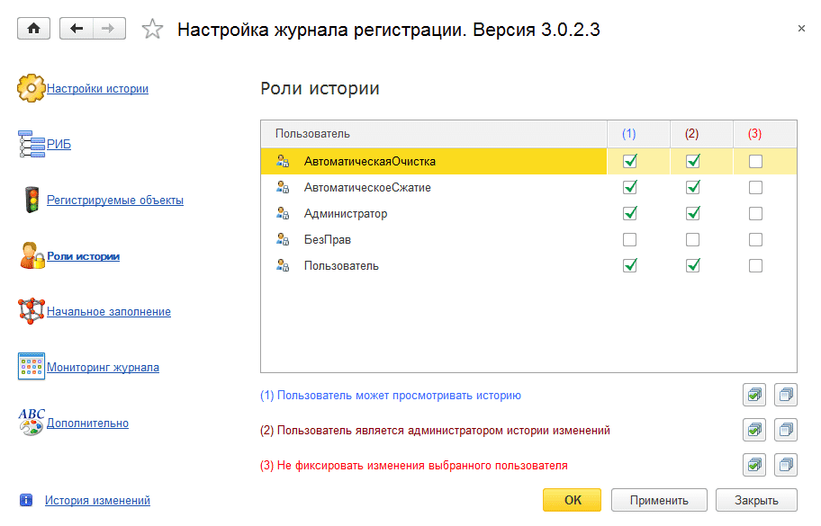Представление журнала регистаций