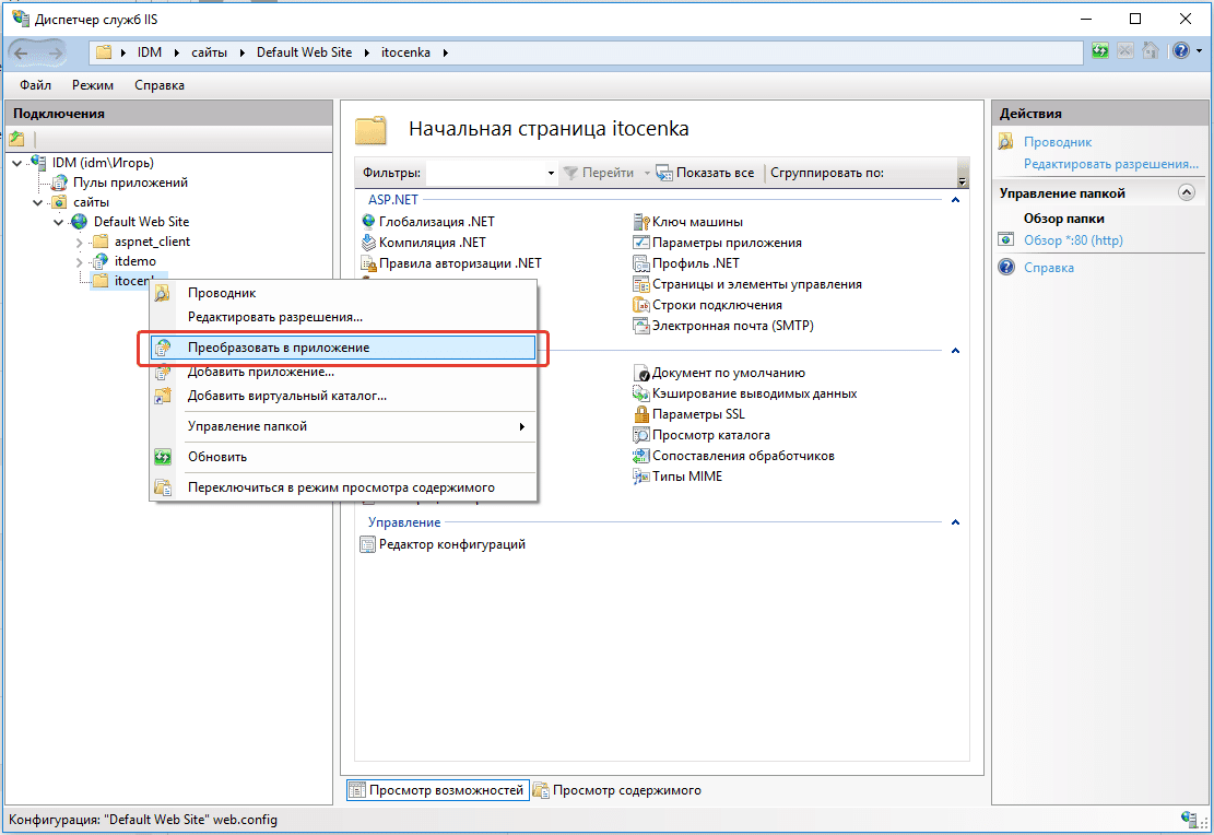 Диспетчер служб IIS