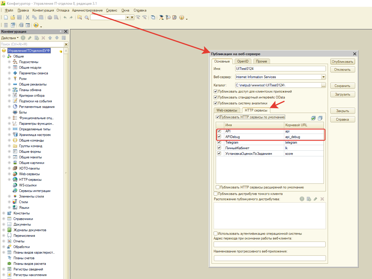 публикация конфигурации